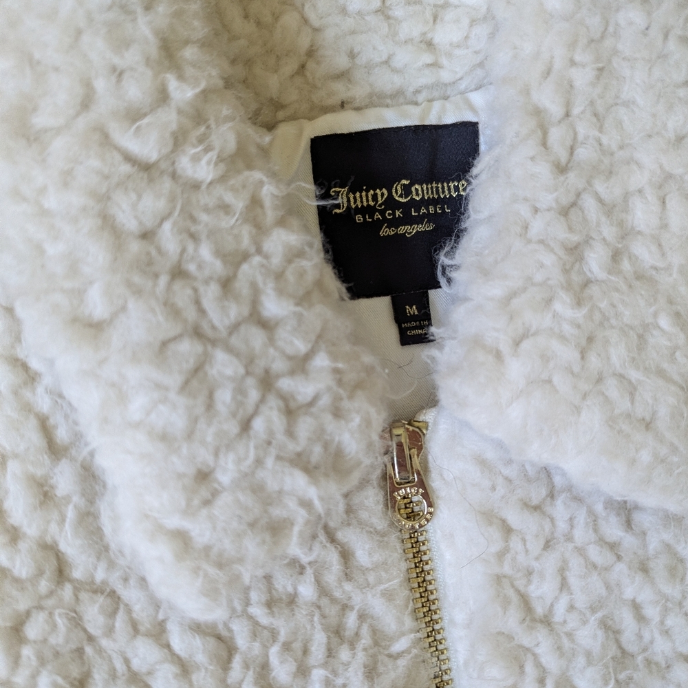 Juicy Couture Black label Medium Sherpa‎ White Bomber Jacket Gold Zipper - Picture 3 of 16